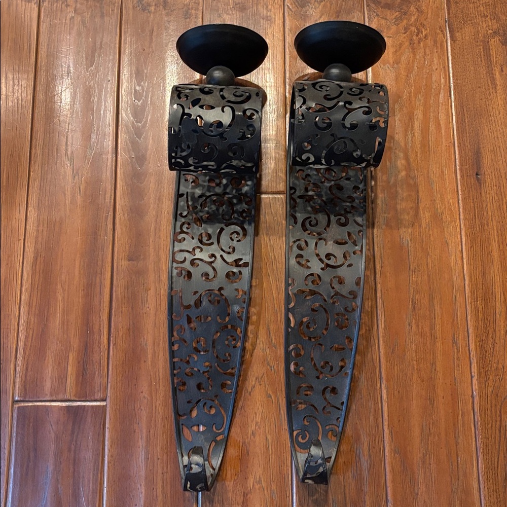 Metal Rustic Wall Sconce Scroll Candle Holders 2 Piece Set